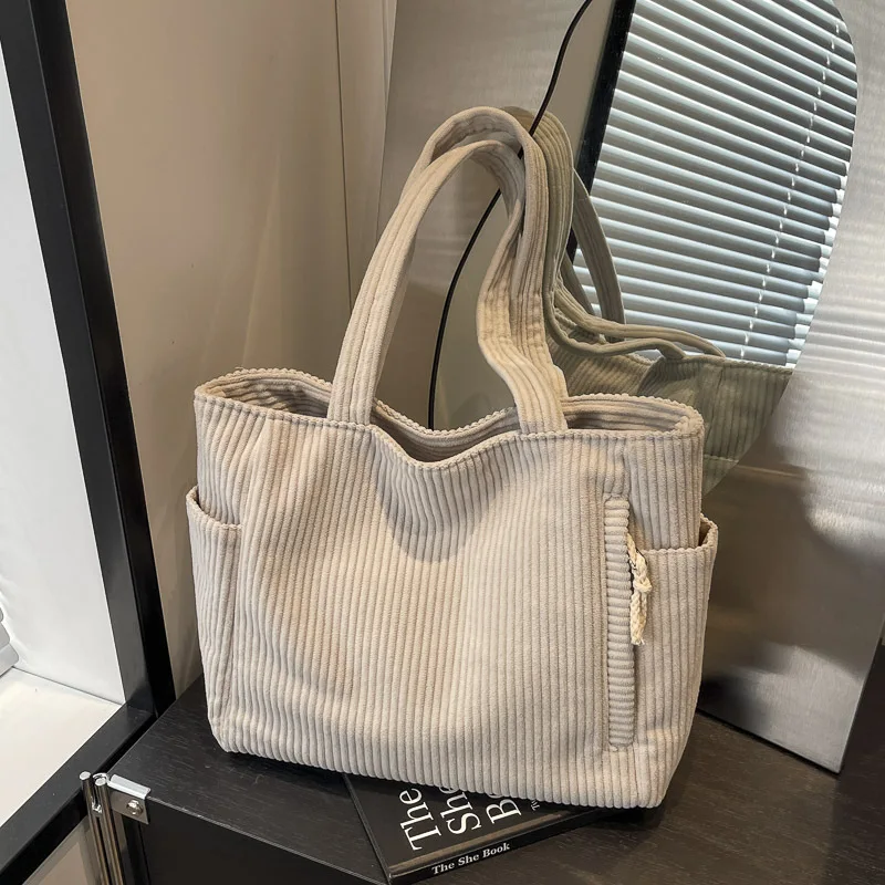 Autumn Winter Corduroy Tote Bag Korean Version Simple Handbag Women Large Capacity Versatile Casual Student Shoulder Bag Ita Bag