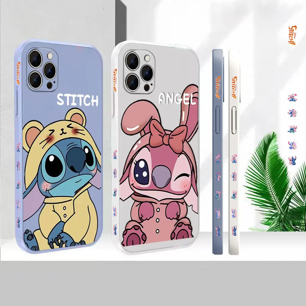 

Liquid Case For iPhone 15 Pro Max Cover For Apple iPhone 14 13 12 11 Pro Max Mini 7 8 Plus Anime Lilo Stitch Case Colour Funda