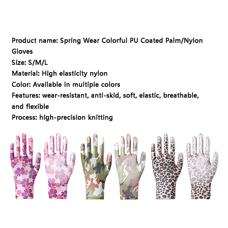 1 pairs Yard Cleaning Palm-Coated Floral Garden Gloves Women Non-Slip Working Gloves Non-Slip Household Labor Protection Gloves