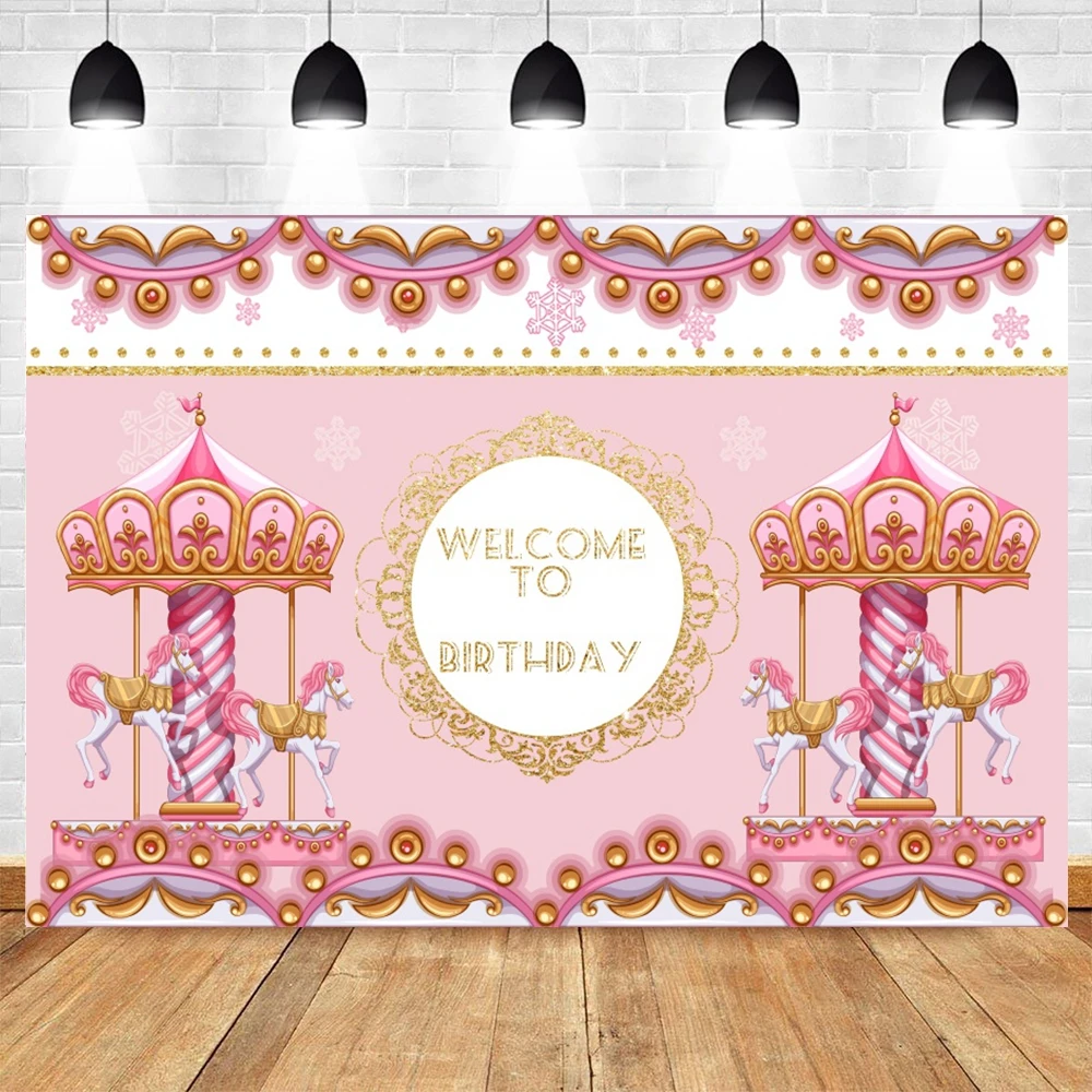 Baby Shower Carousel Party Photography Backdrops for Photo Studio