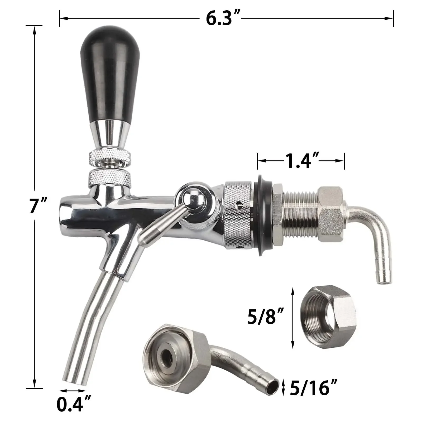 G5/8 Beer Faucet Adjustable Draft Beer Faucet Shank Chrome Plating Tap Flow Controller for Keg Stainless Steel Core Draft beer faucet