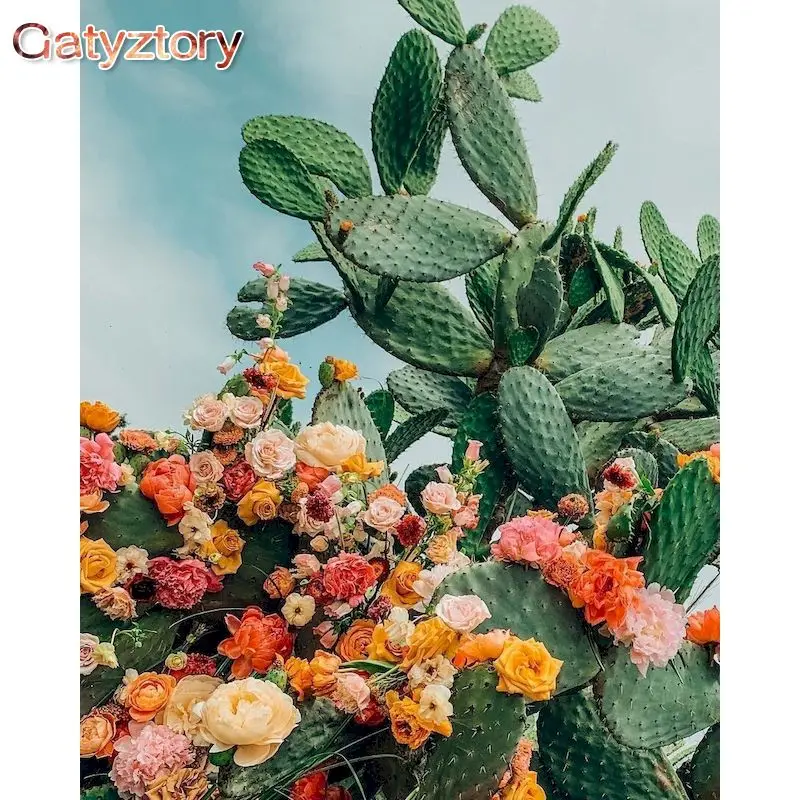 

GATYZTORY Cactus Flower Painting By Numbers For Adults Diy Oil Paints Kits Framed 40x50cm Canvas Living Room Wall Decor