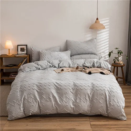 thumbnail image 1 of Juegos de edredones de cama con estampado de algodón para niños, ropa de cama barata, funda nórdica estética, ropa de cama de lujo con cuadros acanalados y geométricos, ropa de cama nueva, 1 of 5
