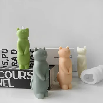 Adorable Standing Cat - Shaped Candles in Various Colors: A Charming Decor for Your Bookshelf and Home