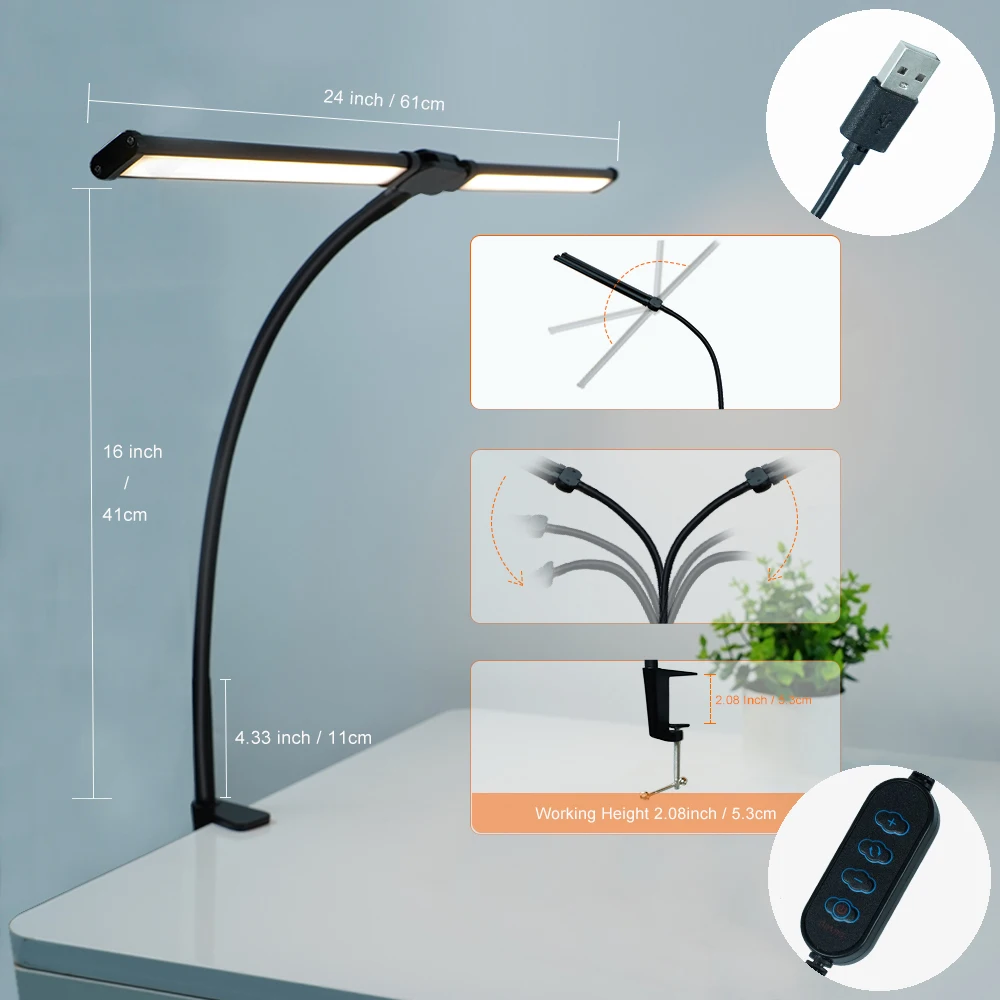 Lampada Da Scrivania LED Mefine Doppia Testa - 12W, 5 Modalità, Luminosità Regolabile, Protezione Occhi - Foto 10