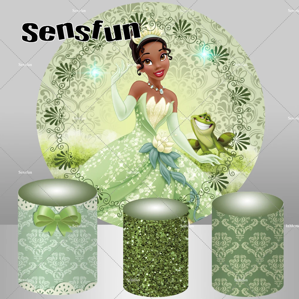 Princess Tiana And The Frog Round Background Cover Girls Baby Shower Birthday Party Circle Background Cake Table Plinth Covers