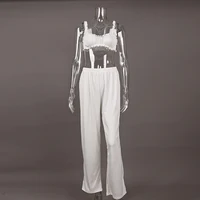 HiLoc Casual White Pants Sets With Ruffles Bra Pajamas For Women Summer Crop Top Sleepwear Wide Leg Pants Two Piece Sets 2025 - Image 6