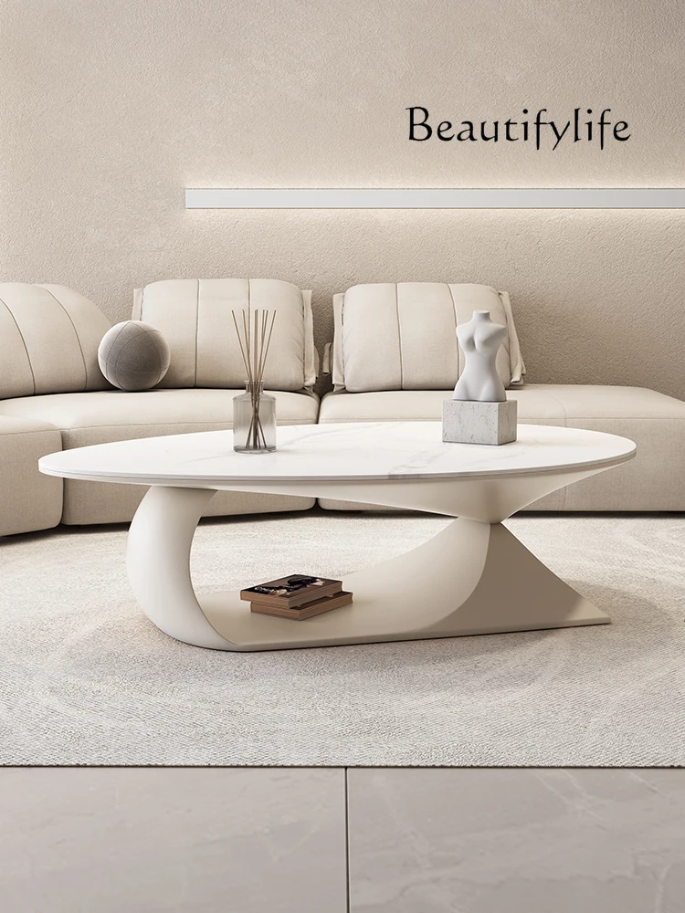 

Nordic Cream Style round Combination Solid Wood Stone Plate Tea Table Modern Minimalist Designer Shaped Tea Table