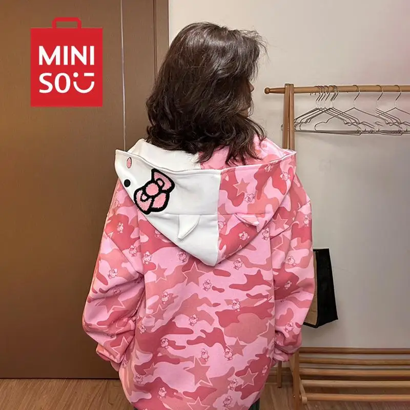 헬로 키티 Y2K 재킷 지퍼 가디건, 카와이 산리오 미니소, 귀여운 애니메이션 위장 패션, 용수철 롱 재킷, 소녀 선물