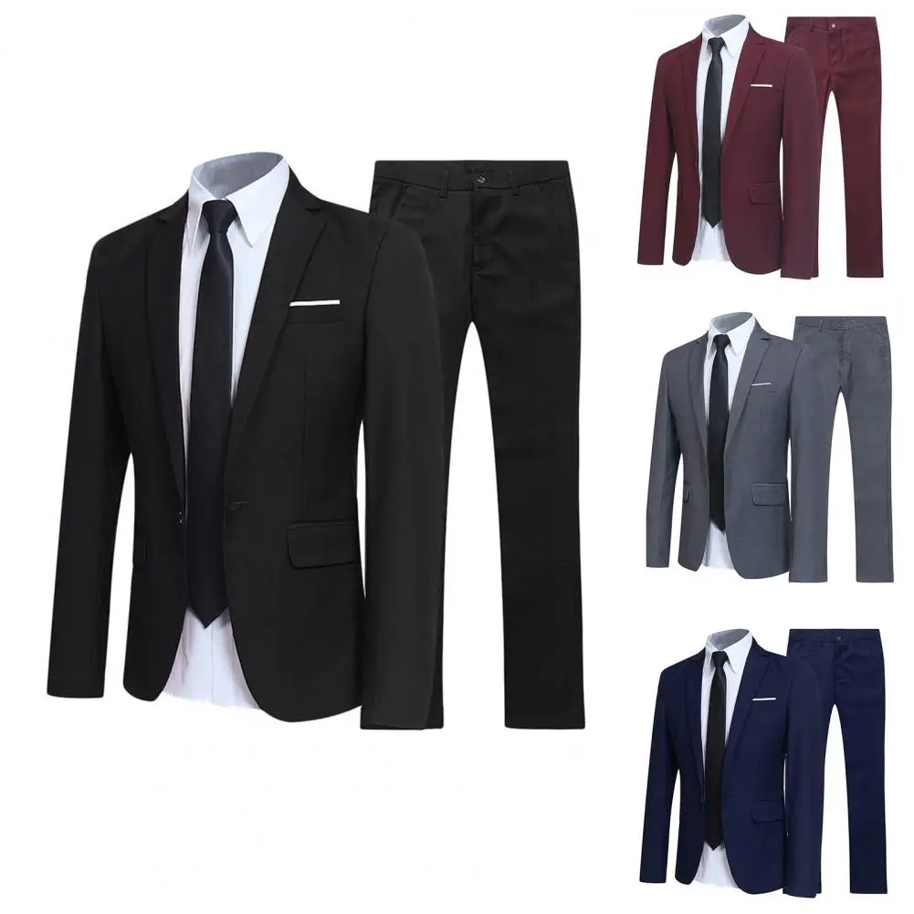

Groom Suit Set Comfortable Formal Suit Set Lapel Formal Turndown Collar Suit Fashion Buttons Pockets Blazer for Prom