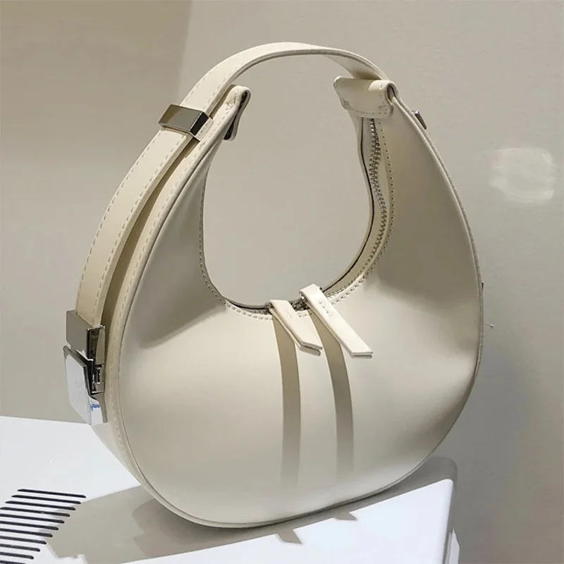 

Luyo Design Genuine Leather Half Moon Underarm Bag Mini Handbag Fresh Sweet Solid Color Three Dimensional Bag Famous Brands