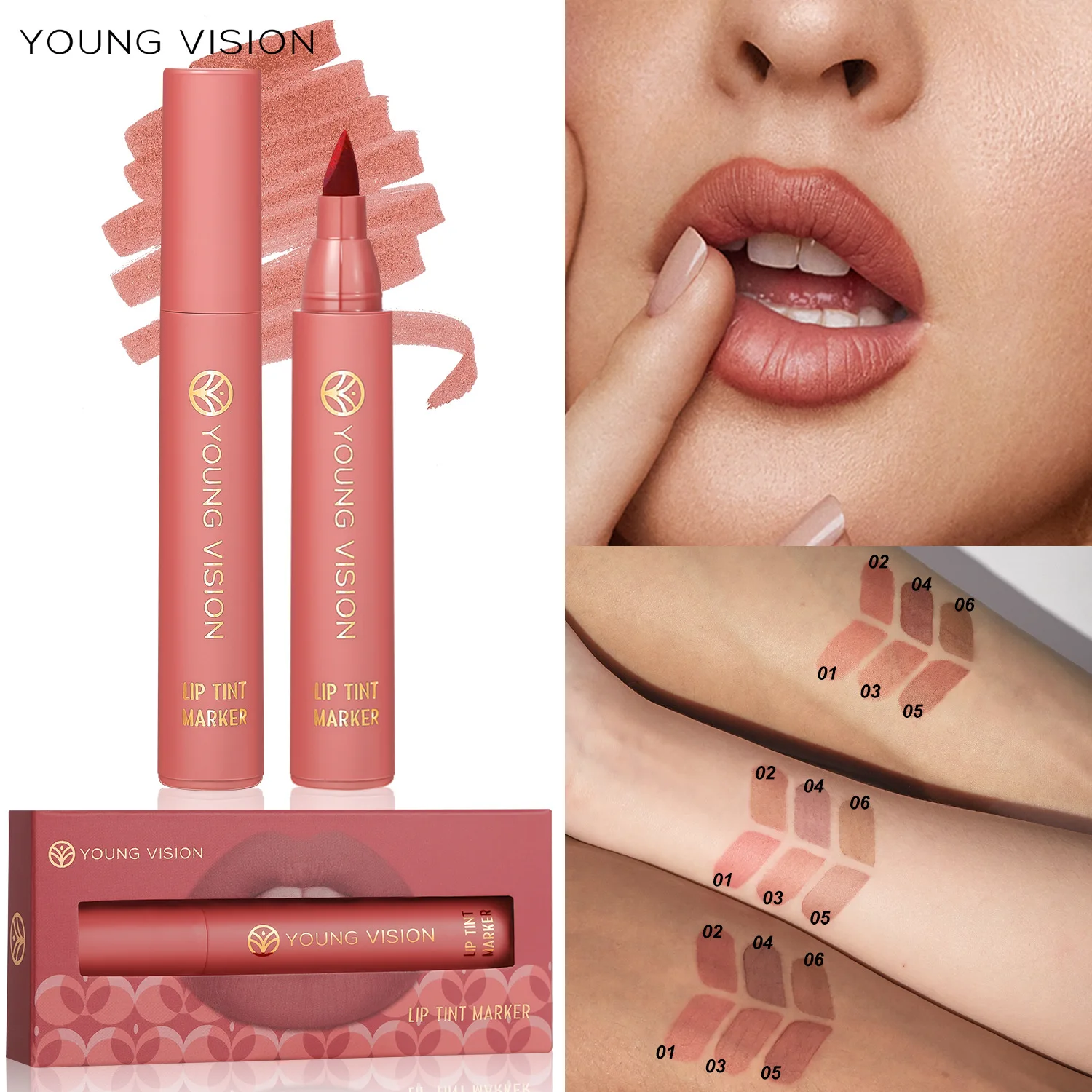 YOUNG VISION Lip Tint Marker Liquid lipstick 3pcs set Nude Matte Shades, Lip Liner and Stick 2-in-1, Long Wearing and Waterproof 3