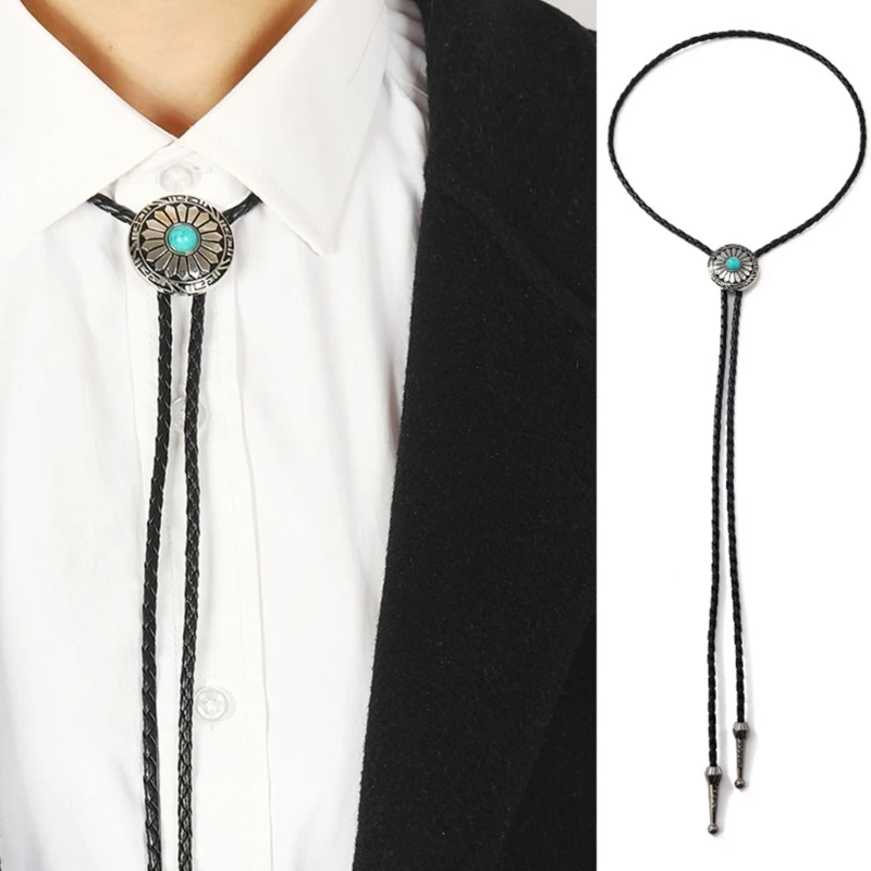 Cowboy-Krawatte, türkisfarbene Bolo-Krawatte, Western-Vintage-Bolo-Krawatte, Indianer-Bolo-Krawatte für Herren, Cowboy-Krawatte, Western-Bolo – Detail 8
