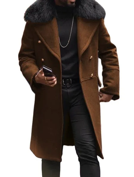Men's Wool Jacket Winter Autumn Mens Long Windproof Wool Coat Casual Thick Slim Fit Jacket Male Overcoat Clearance