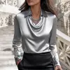 Satin Women Shirt Vintage Long Sleeve Blouse Women Silk Elegant Womens Tops Commuting Luxury White Shirt Autumn Female Clothing 4