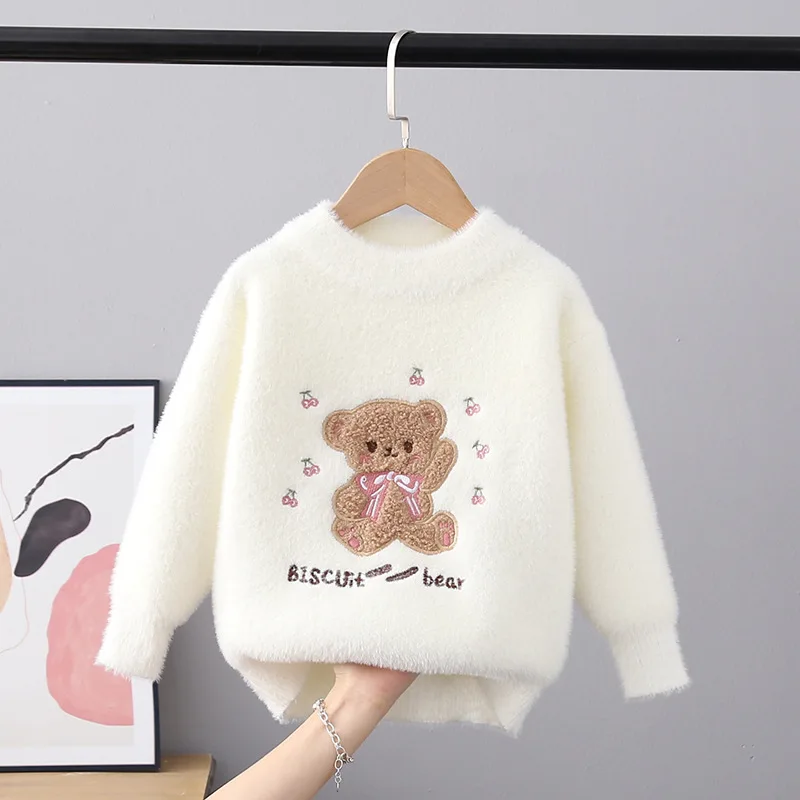 

Fall/Winter 2023children's sweater pullover top girl crewneck knit sweater mink down medium child foreign cartoon long sleeves