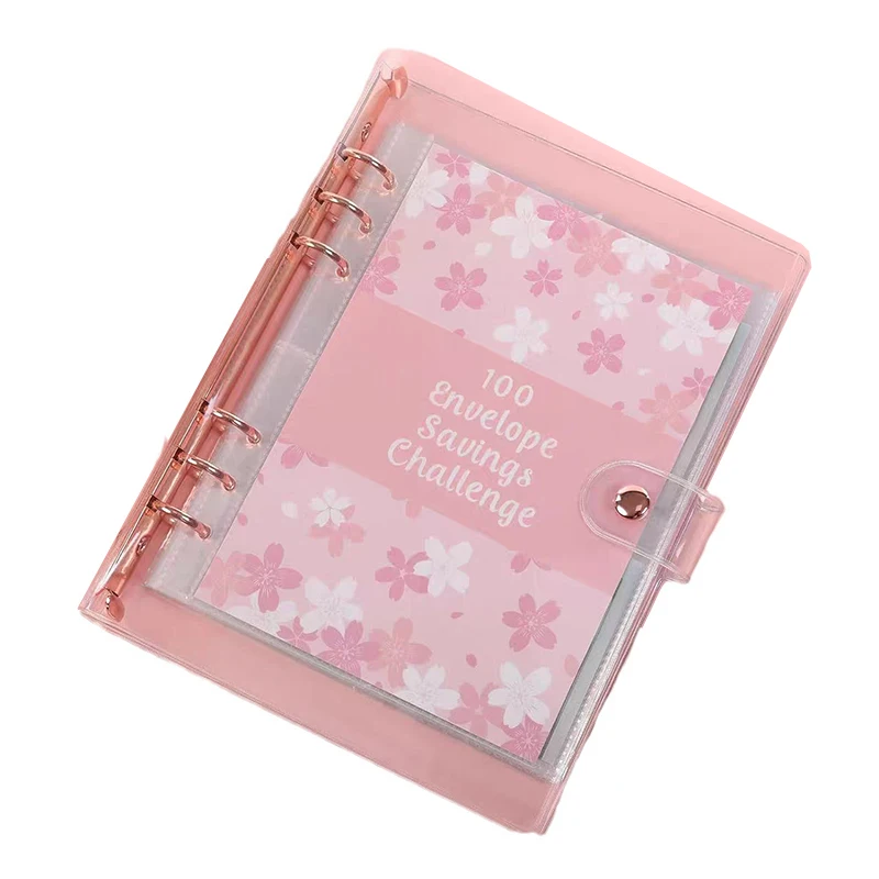 벚꽃 봉투 저장 챌린지 바인더 클립, 라미네이트 추적 용지 포함, 미리 번호가 매겨진 포켓 바인더
