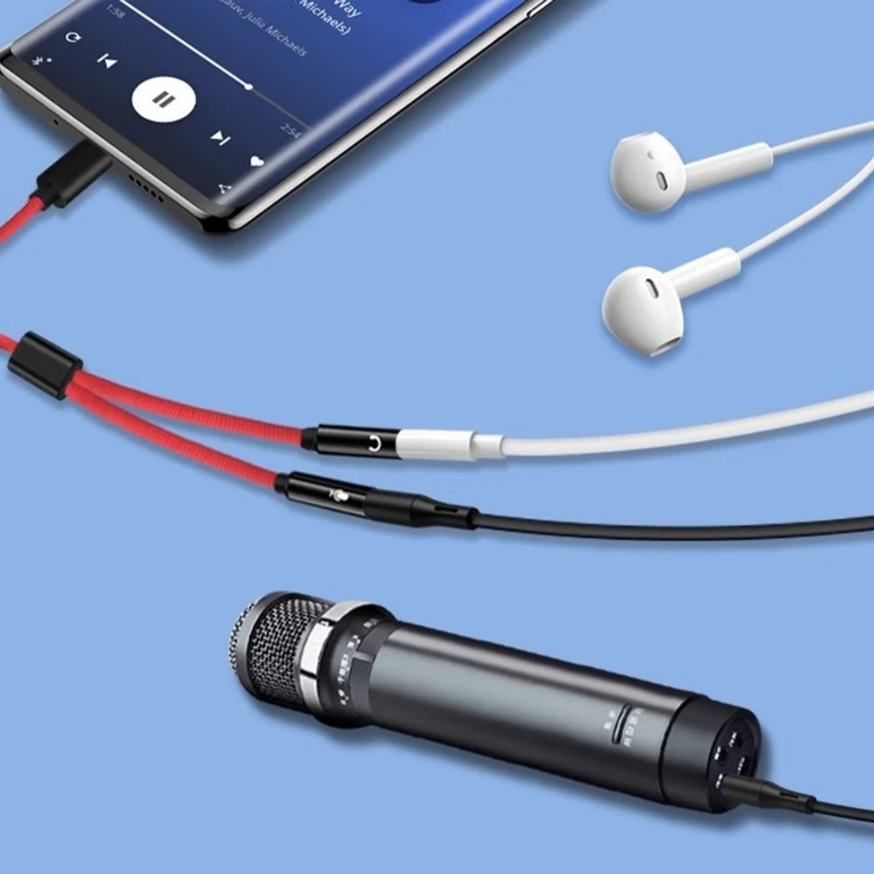 USB-C to Dual 3.5mm Audio Splitter Adapter for Headphones and Microphones