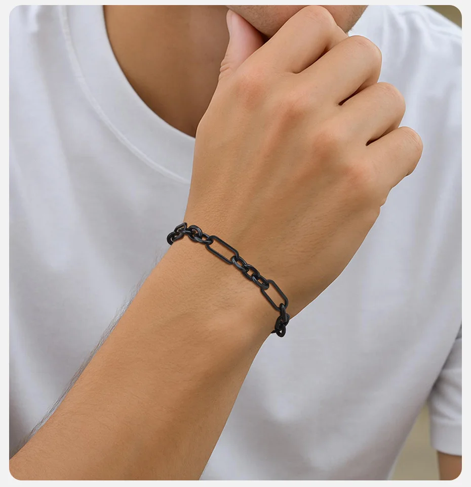Vnox Persönlichkeits-Rolo-Gliederkettenarmbänder für Männer und Jungen, wasserdichtes Büroklammer-Kettenarmband aus Edelstahl, einfacher Herrenschmuck – Detail 4