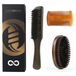 Premium Beard Grooming Kit with Wood Bristle Brush & Dual - Sided Comb - Men's Styling Essentials (3pcs Set B)