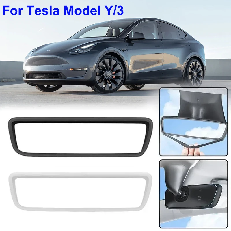 Silicone Car Screen Rearview Mirror Cover For Tesla Model 3 Y Edge Frame Protect Case Prevent Bumping Protective Frame Accessory