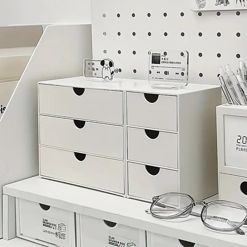 3-layer Stackable Plastic Storage Drawer Rack Desk Organizer Stationery Boxes Accessories Office School Supplies White