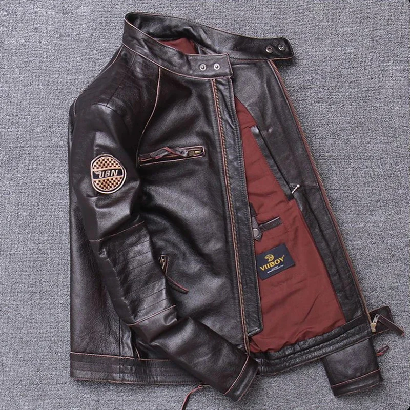 Description Picture 4 of itemHigh Quality Genuine Leather Jacket Man Vintage Autumn Winter Stand Collar Motorcycle Men 100% Real Cowhide Coat