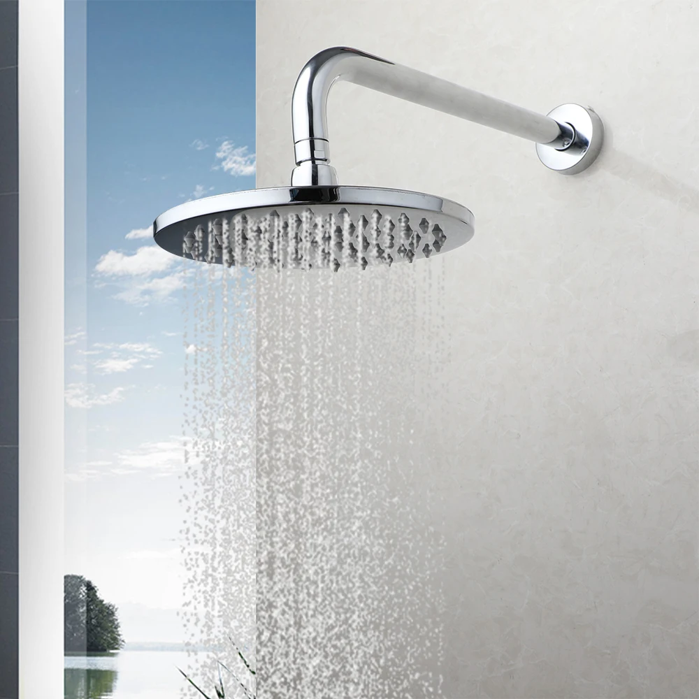 Description Picture 2 of itemOUBINI Round Bathroom Shower Head Chrome Finished Rainfall Shower Heads Stainless Steel Top Spray Showerhead With Shower Arm