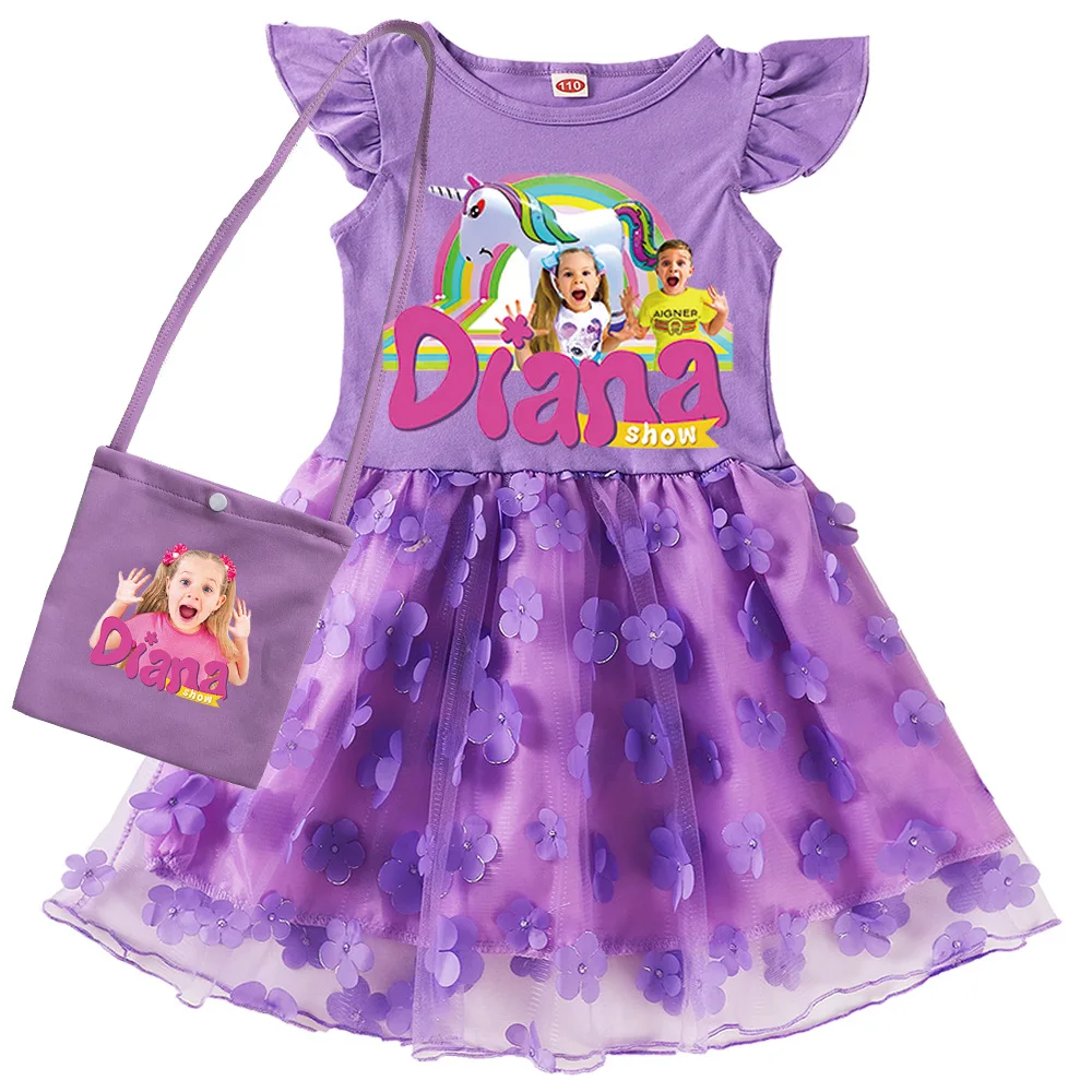 Cosplay Costume Girls Dress Diana and Roma Show Toddler Fly Sleeve Petal Skirt Bag Halloween Party
