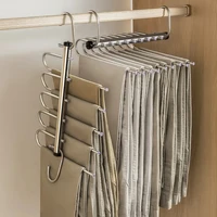 Folding Magic Pants Hangers 5/9layers Stainless Steel Space Saving Clothes Rack Organizer For Wardrobe Jeans Trousers Scarf 1