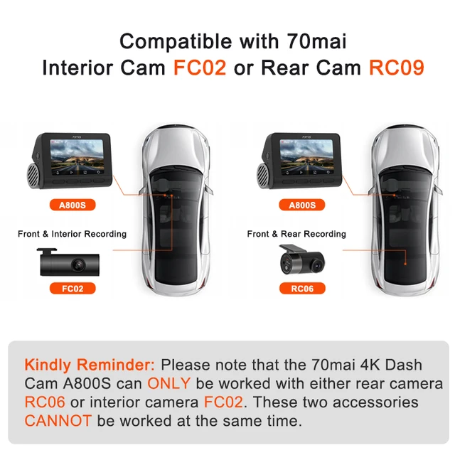 70mai Dash Cam 4K A800S GPS ADAS 70mai A800S Car DVR 2160P Support Rear or Interior Cam Recorder Car camera 24H Parking 140FOV 6