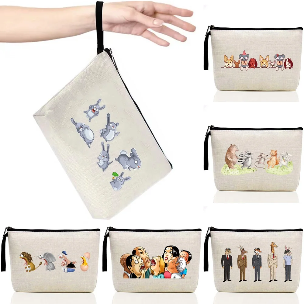

Women Makeup Bag Fashion Cartoon Print Cosmetic Bags Travel Organizer Washing Toiletries Pouch Ladies Clutch Student Pencil Bag