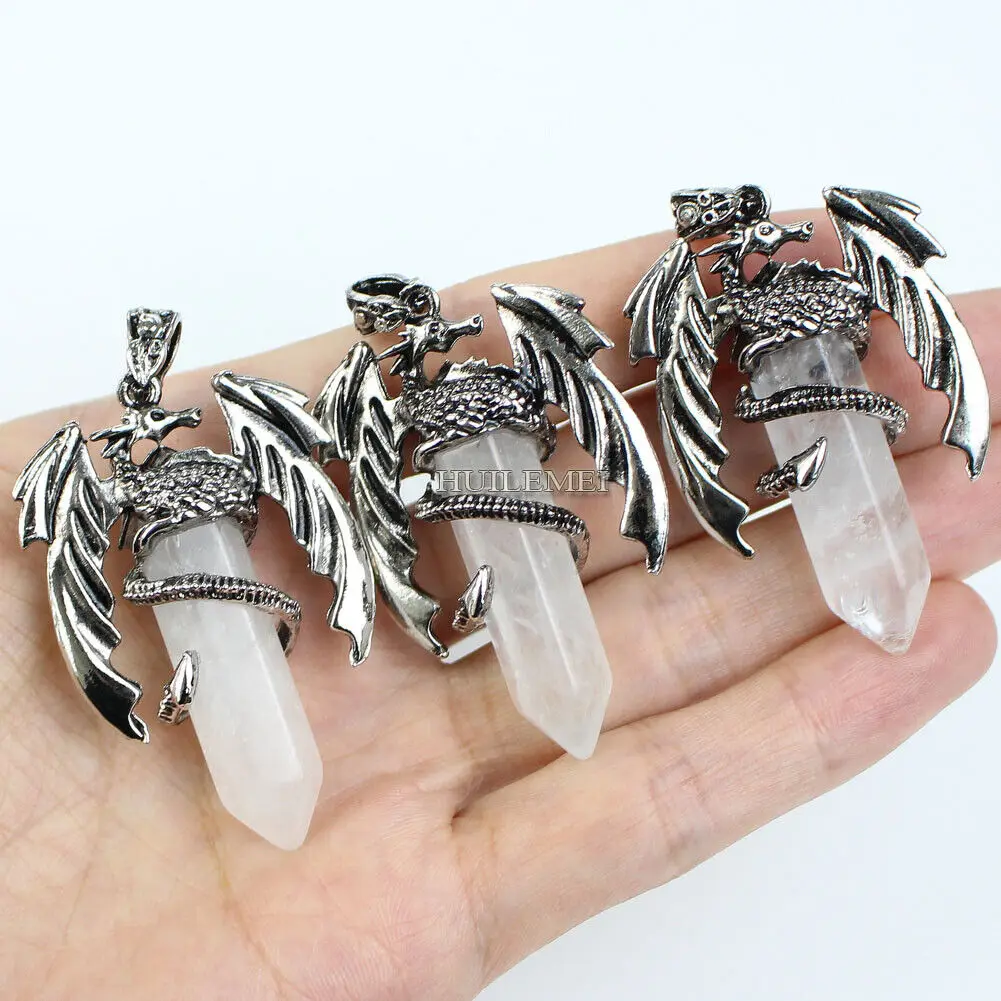 

3 шт. натуральный прозрачный кварц, драгоценный камень, шестигранный острый дракон, подвески, искусственный камень для рукоделия