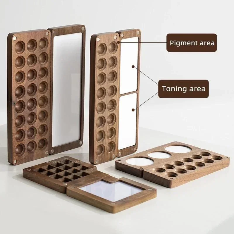 Wooden Handmade Watercolor Paint Palette Portable Empty Magnetic Suction Box for Artist Travel Sketch Painting School Supplies color palette watercolor palette