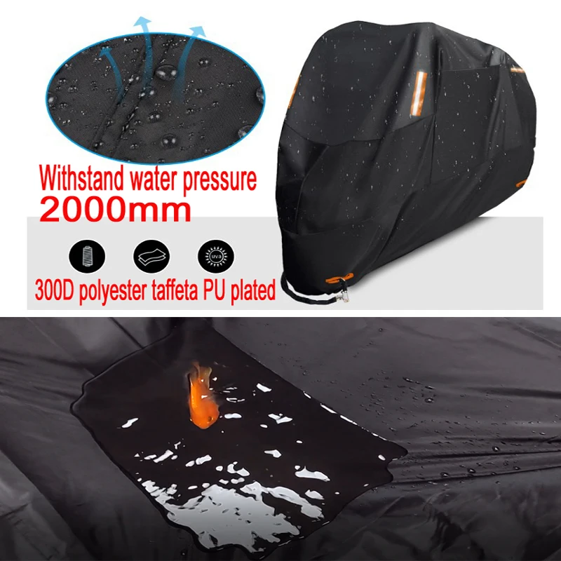 300D thick Motorcycle Covers Black Design Waterproof Motors Dust Rain Snow UV Protector Cover Indoor Outdoor M L XL XXL 3XL 4XL