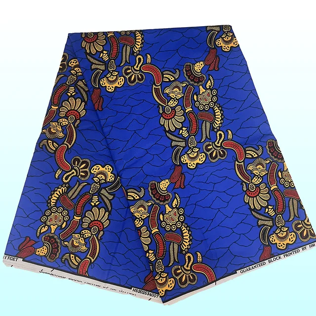 1pc Damask Fabric 5.48meter African Wax Fabric,Ghana Kente Design African Printed Wax Fabric Nigeria Ankara Kitenge Pagnes