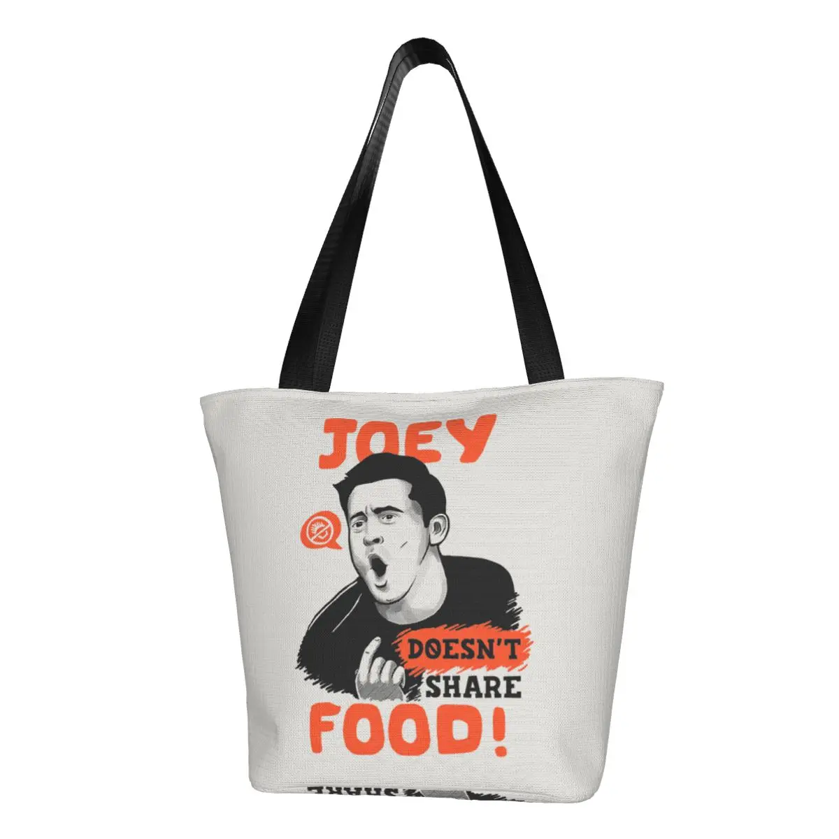 

Friends TV Show Grocery Shopping Bag Cute Canvas Shopper Shoulder Tote Bag Big Capacity Durable Joey Doesn't Share Food Handbag