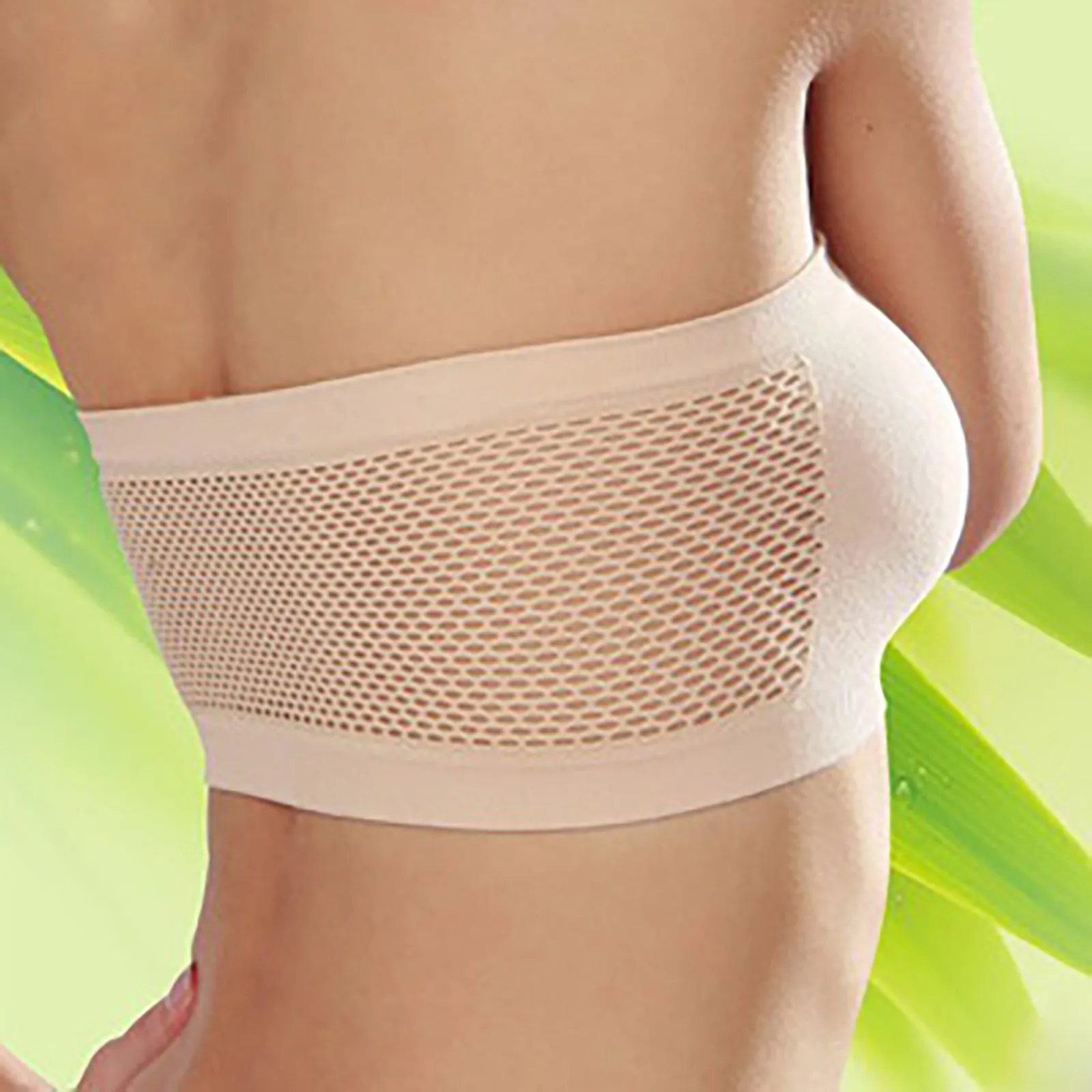 Women Bandeau Stretch Strapless Bra Fashionable Summer Mesh Solid Strapless Bra Suitable For One-Shoulder Tops