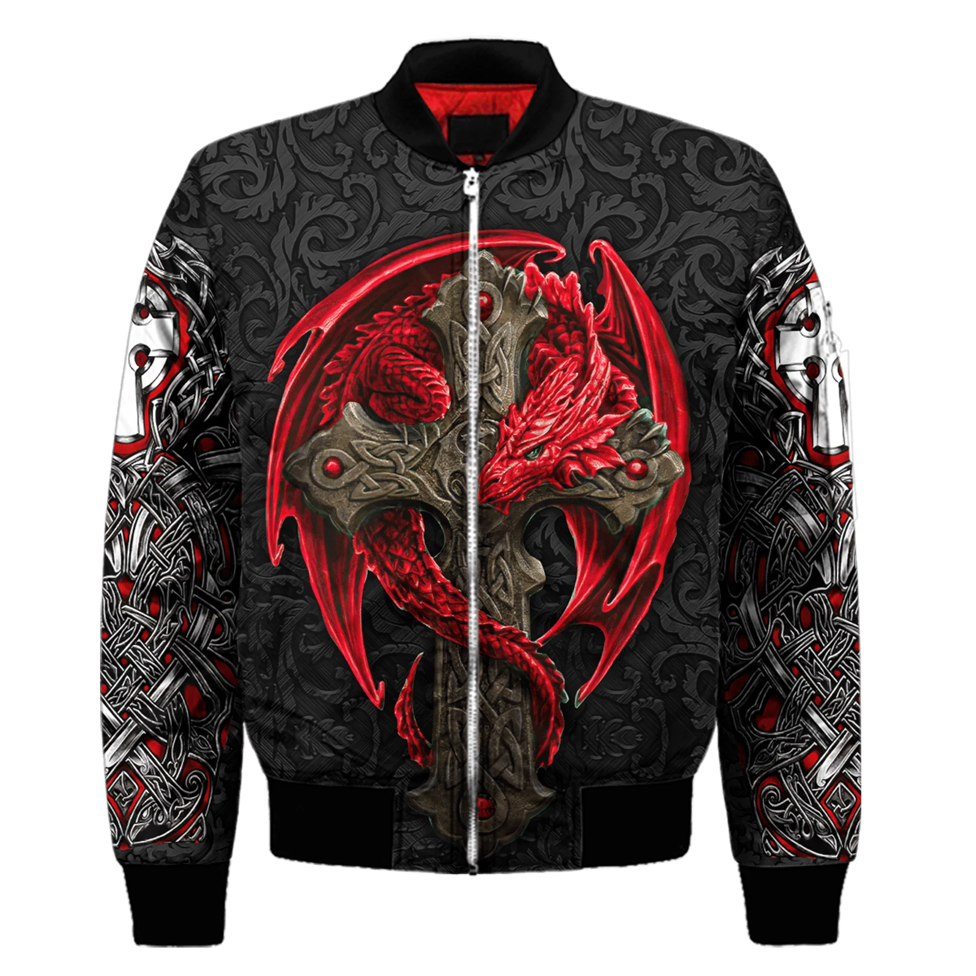 Herbst/Winter Männer Bomber Jacke Tattoo Spirale Drachen Lava 3D All Over Gedruckt Zip Sportswear Unisex Casual Zipper Jacke WP34 – Detail 11