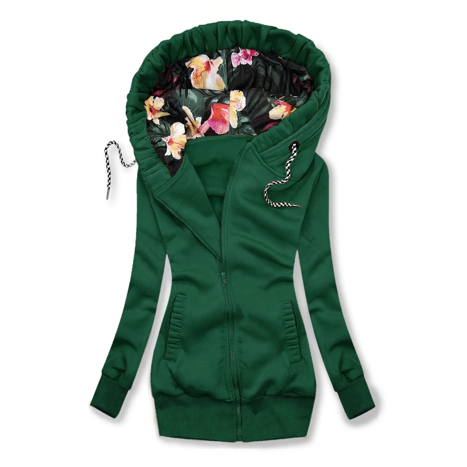 Womens Zipper Jacket Hoodies Light Autumn Winter Flower Printed Hooded Sweatshirts Female Blazer Solid Sports Bodycon Slim Blous