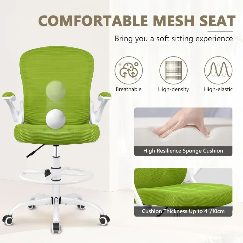 Winrise Drafting Chair, Tall Office Chair Ergonomic Standing Desk Chair, Swivel Task Rolling Chair(Green) 5