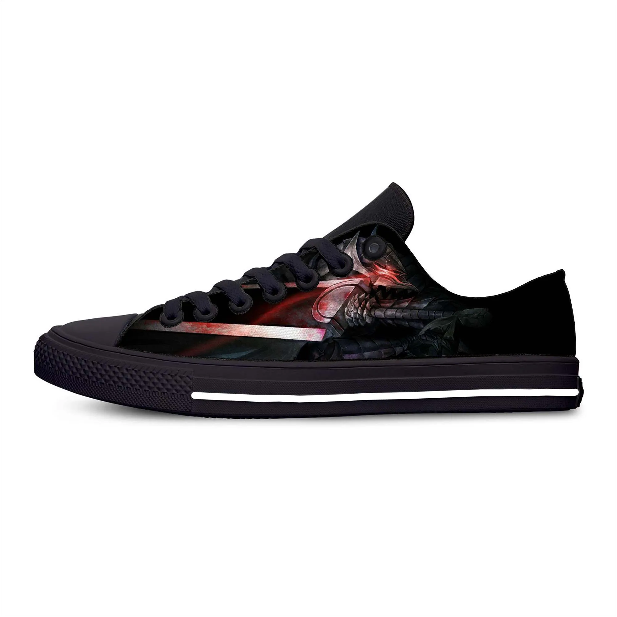 Anime Berserk Guts Low Top Sneakers Men Women Teenager Casual Shoes Canvas Running Shoes 3D Printed Breathable Lightweight shoe