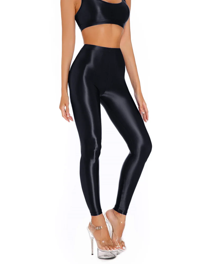 Sexy Shiny Pencil Pants Elastic Oil Glossy Tight Smooth Sheer See Through Leggings Dance Tights Candy Color Leotard 4