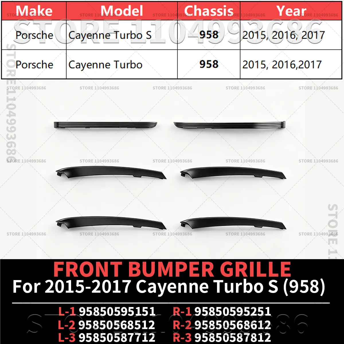 포르쉐 카이엔 터보 (958) 프론트 범퍼 그릴 OEM 95850568512 95850568612 95850587712 95850587812 95850595151 95850595251