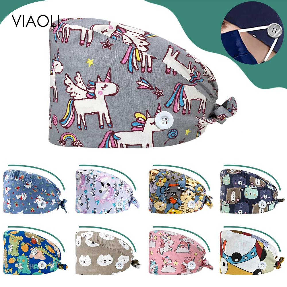 

Nurse Cap Medical Accessories Surgical Cap Enfermeria Accesorios Cartoon Print Pet Veterinary Hat Hospital Nurse Hat Medical Cap