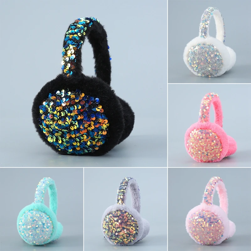 Glitter Sequin Lovely Earmuffs Winter Keep Warm Earmuff Women Rabbit Fur Earflap Spring Cute Ears Cover Caps Skiiing Headphone warm earmuffs fur earmuffs