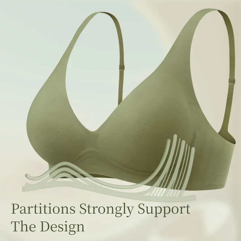 SUJIIN Push Up Seamless Supportive Bra for Women Wireless Deep V Plunge Thin Bras Anti-sagging 3A Antibacterial Bralettes MX074H 4