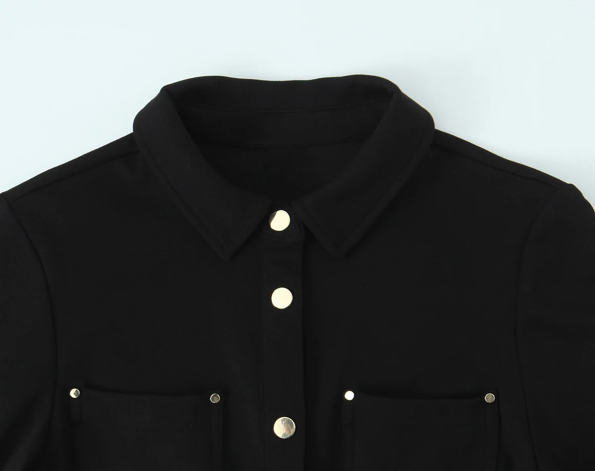 Women Elegant Slim Black Mini Dress Female Lapel Single Breasted Shirt Dress Lady Commut Party Fashion High Street Short Dress