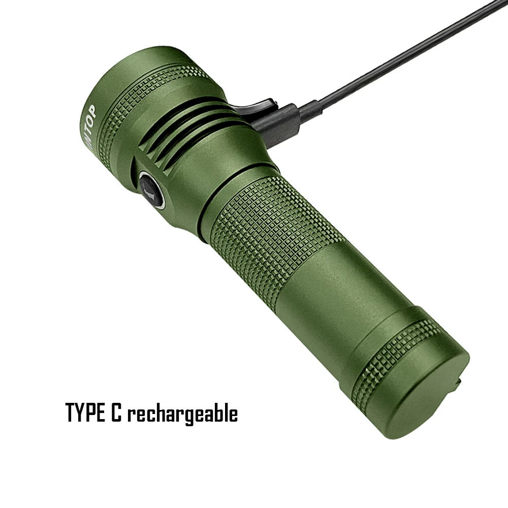 USB C 충전식 야외 조명 높은 강력한 EDC 손전등 1000 루멘 자기 꼬리 LED 토치 21700 배터리 D2 육군 녹색