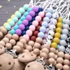 Baby Beech Pacifier Clip Round Colorful Silicone Teething Beads Food Grade Dummy Holder Soothe Chain Anti-drop Baby Nipple Chain 2